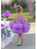 Purple Tulle V Back Ruffled Flower Girl Dress